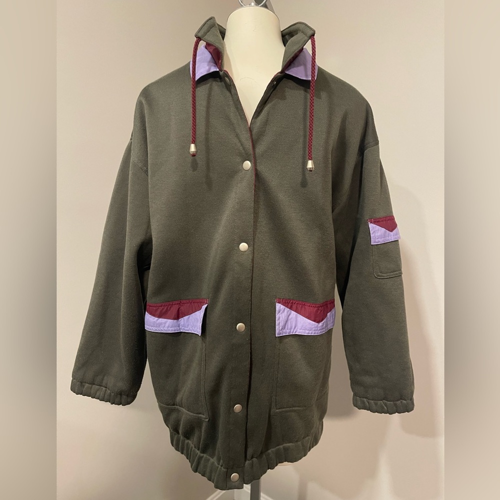 Men’s reversible sweatshirt windbreaker colorblock collared vintage drawstring